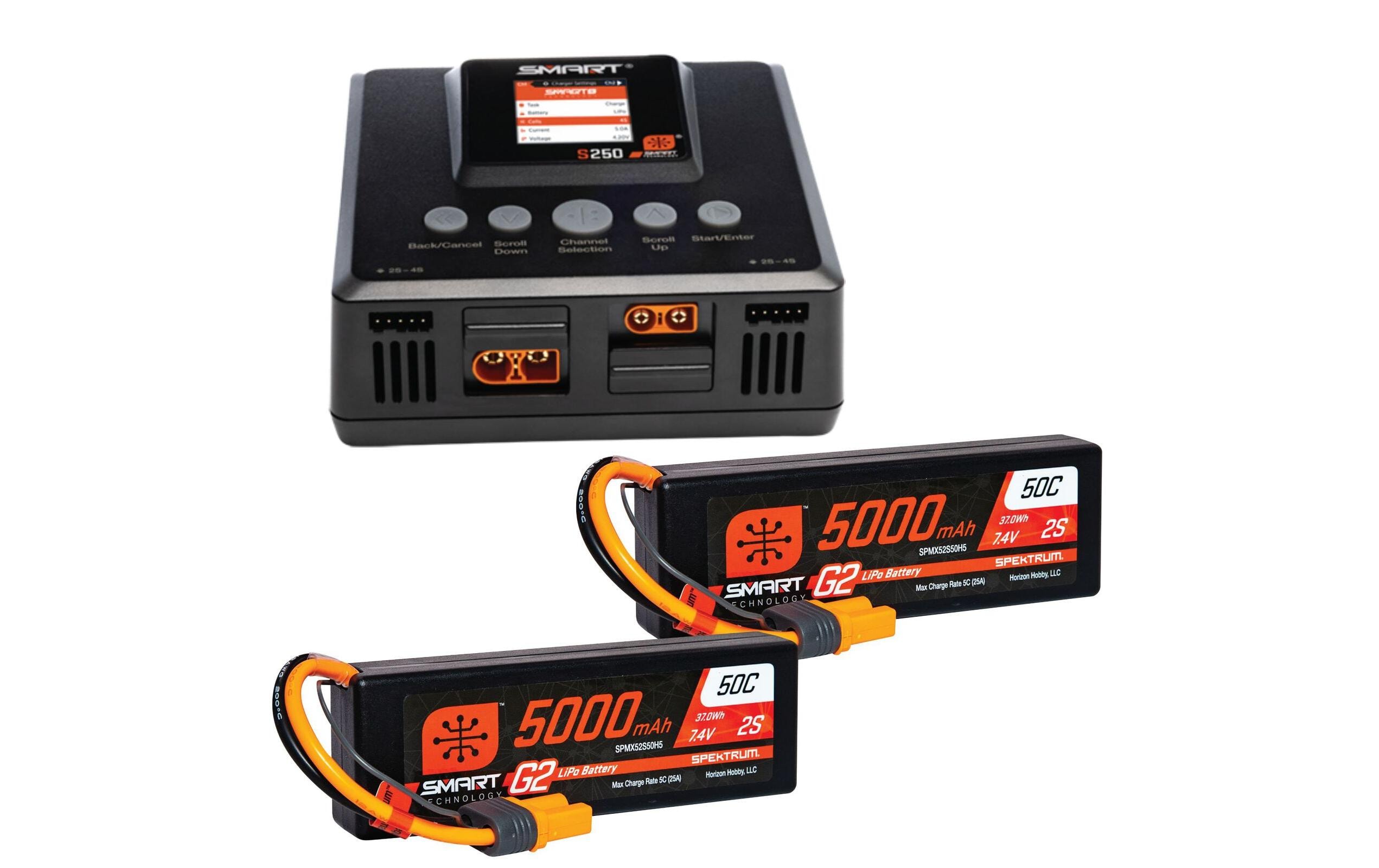 Smart Powerstage Bundle 4S S250 + 2x 2S LiPo<br>Spektrum Smart G2 Dual-Ladegerät mit 2x 7.4 V 5000 mAh LiPo Akku