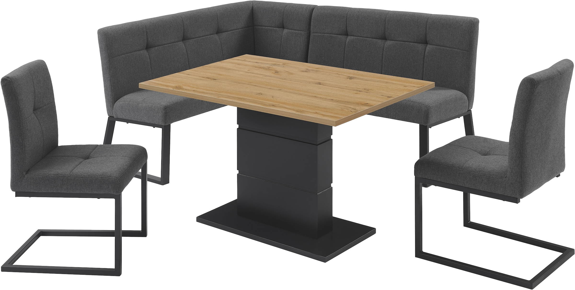 GOODproduct Eckbankgruppe »Geranie, Sitzgruppe, Eckbank links und rechts montierbar« Set, Gruppe bestehend aus Eckbank, Esstisch 120 cm, zwei Freischwinger, 4 Stk. tlg.