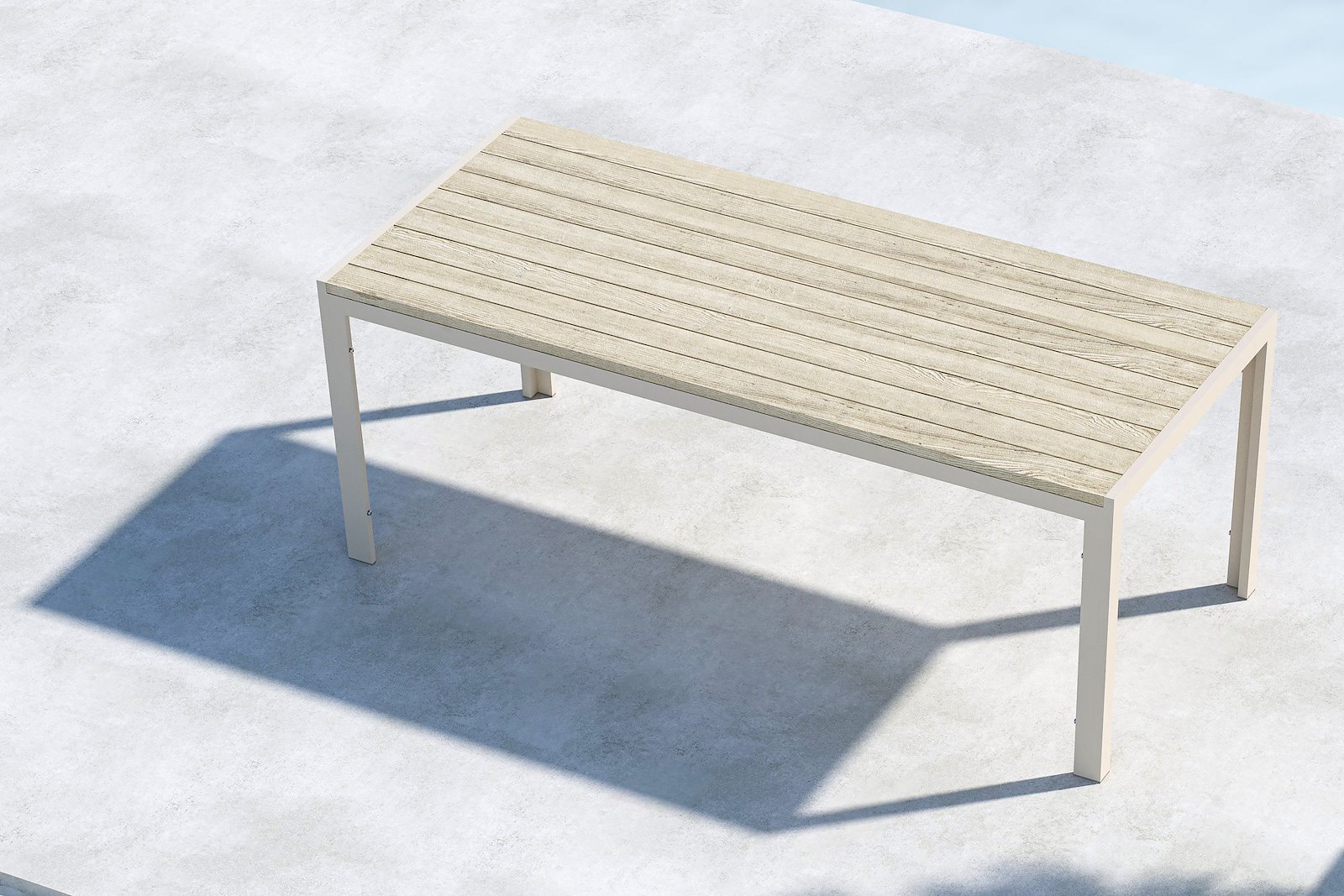 Mirko spisebord Hagebord i beigelakkert aluminium med beige plywood bordplate.
