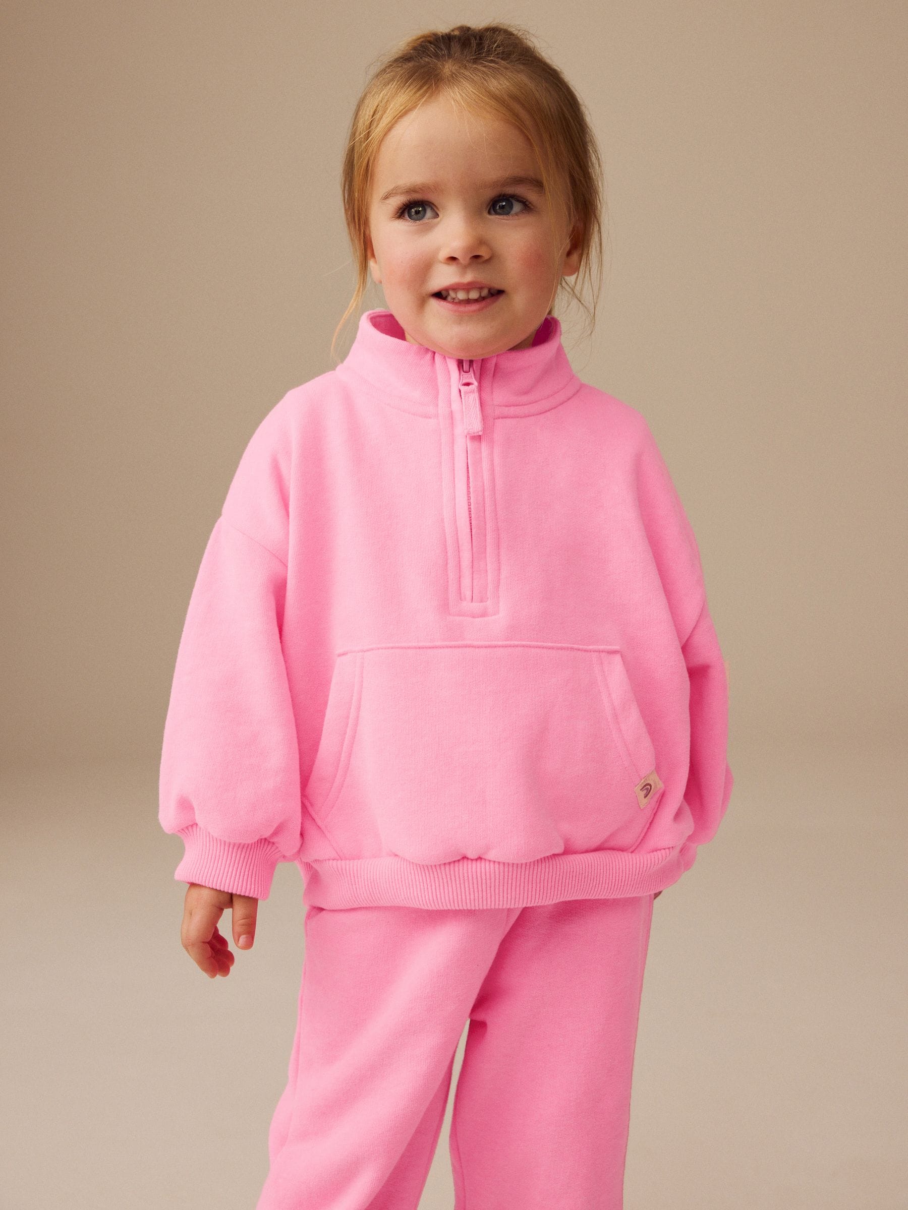 Felroze - Sweatshirt met kwartrits (3mnd -7jr)