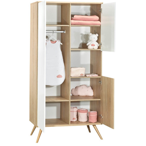 Chambre TRIO Lit 140x70 + Commode Bois + Armoire SEVENTIES - SAUTHON