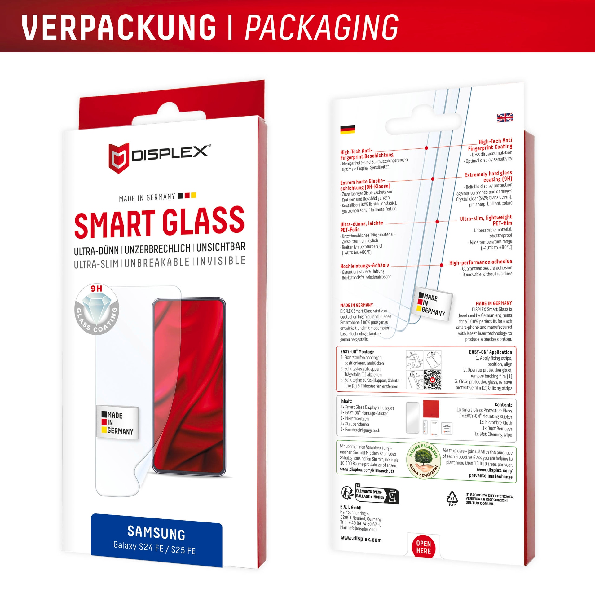 Displex Displayschutzglas »Smart Glass Screen Protector« für Samsung Galaxy S24 FE;Samsung Galaxy S25 FE Displayschutzfolie, Schutzfolie, Bildschirmschutz, kratz- & stossfest