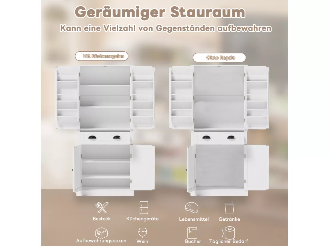 Buffet de cuisine avec 4 portes et 1 tiroir - 80 x 40 x 182 cm - étagères réglables - Bois MDF - Blanc