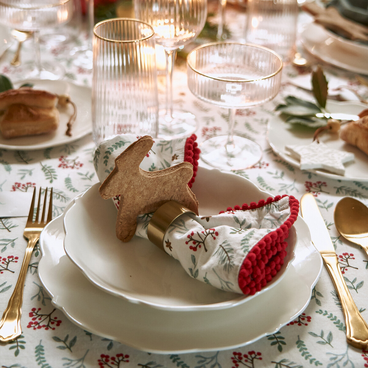 LA REDOUTE INTERIEURS<br>Toalha de mesa de algodão lavado, Winter berry
