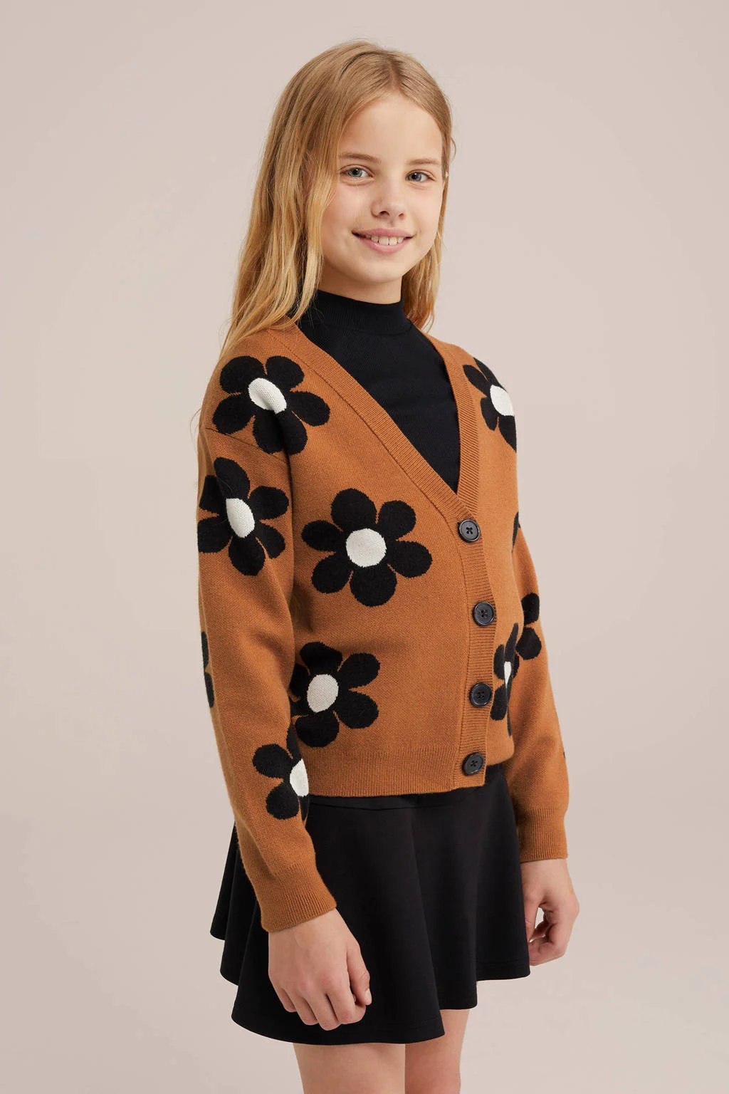 WE Fashion gebloemd vest bruin/zwart/wit