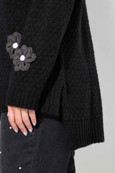 Pullover, Classic Fit, 3D Blüten, Seitenschlitze