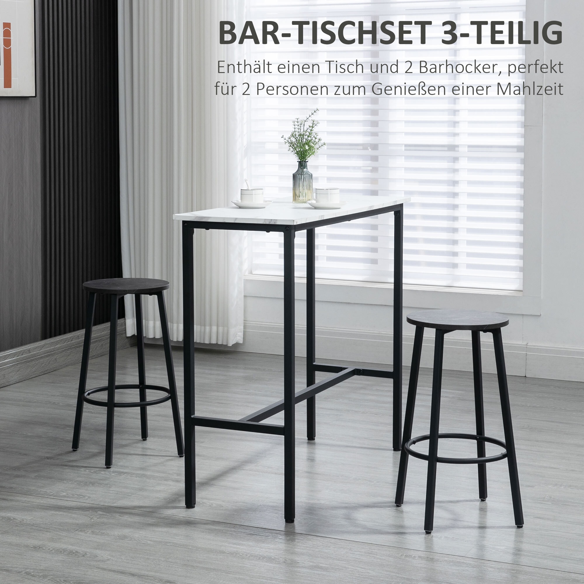 HOMCOM Bartisch Set mit Stahlrahmen schwarz, weiß 100L x 40B x 90H cm