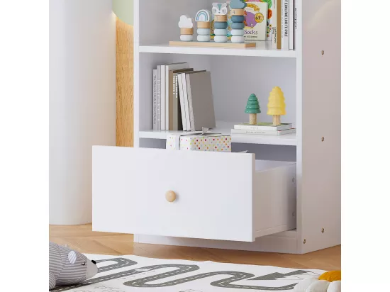 Bibliothèque 60x50x120cm, étagère avec trois étagères et un tiroir, coulisses silencieuses, chambre à coucher, salon, MDF, blanc