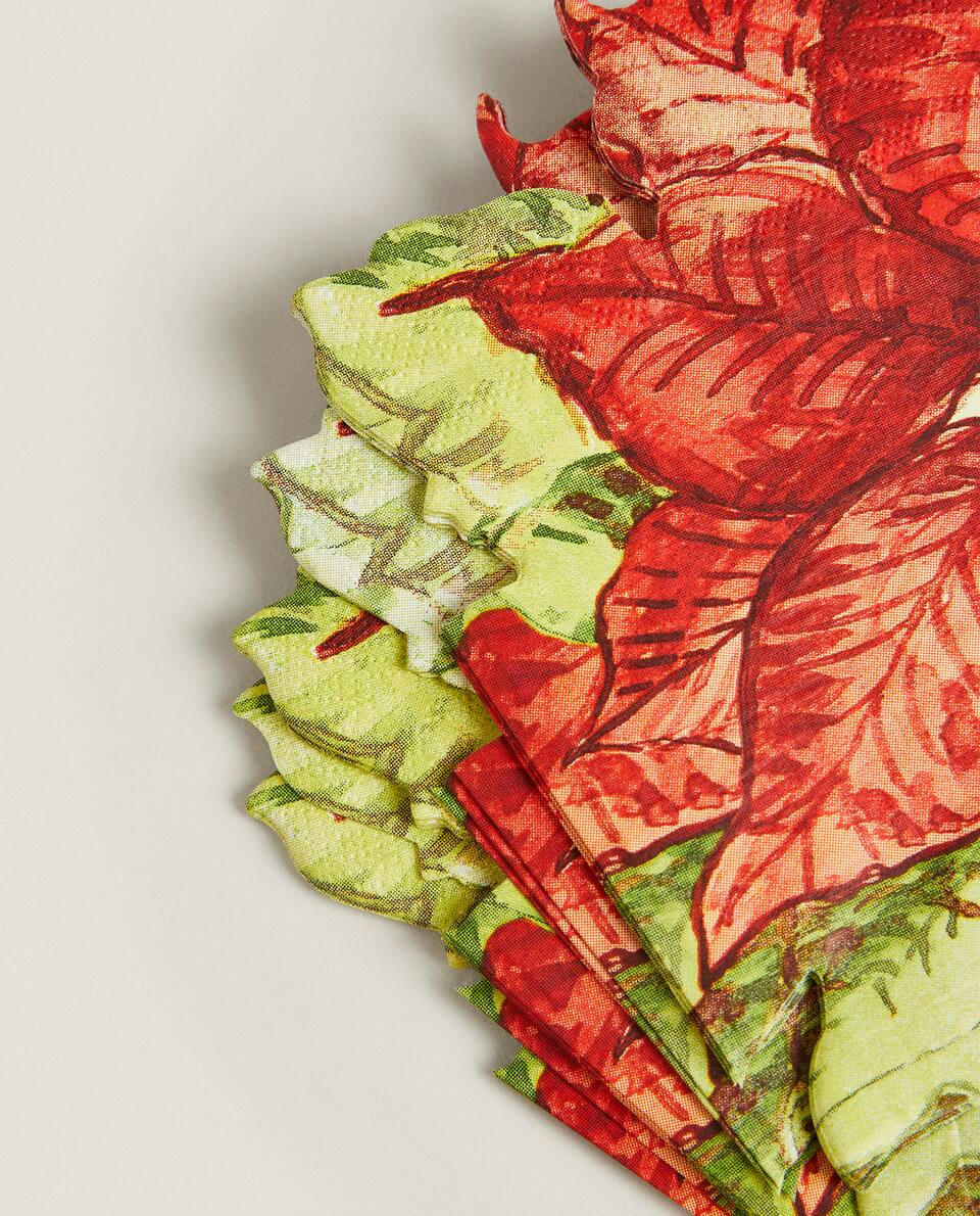 PACOTE DE GUARDANAPOS DE PAPEL COM ESTAMPA DE POINSETTIA DE NATAL (PACOTE COM 20)