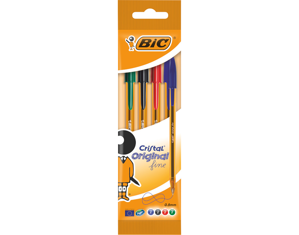 ESFEROGRÁFICA CRISTAL BIC FINA CORES SORTIDAS 4 UNIDADES
