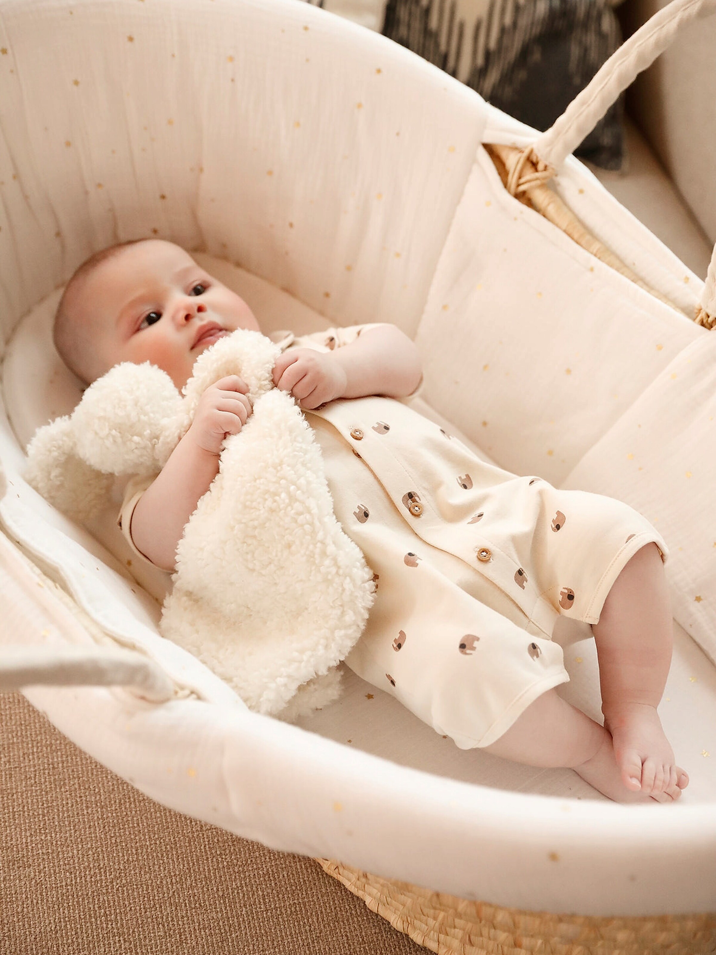 Vertbaudet Gestreifter Baby Overall wollweiß