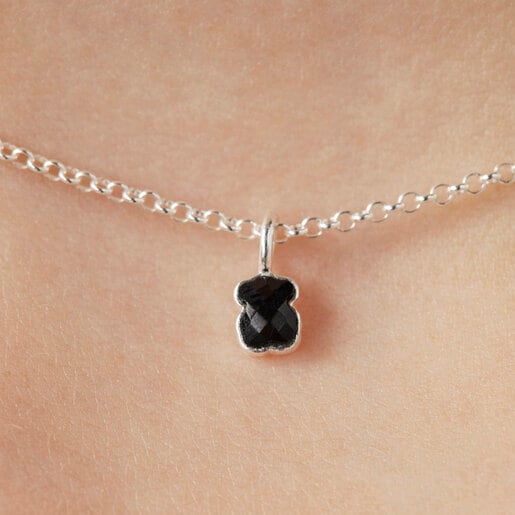 Colar TOUS Mini Onyx Prata com Motivo de Urso em Ônix Facetado