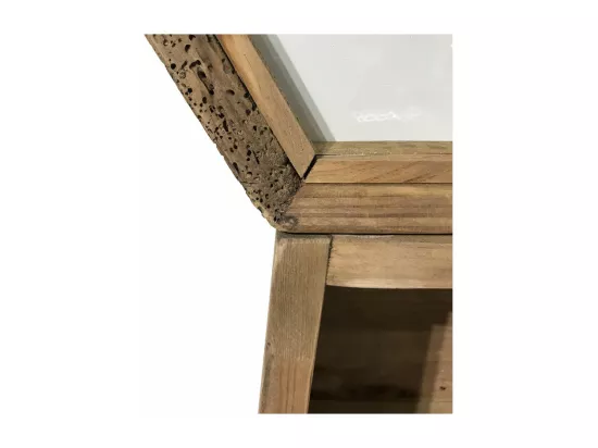 Horloge hexagonale H. 60 cm en bois de pin recyclé 2 niches - CHALET