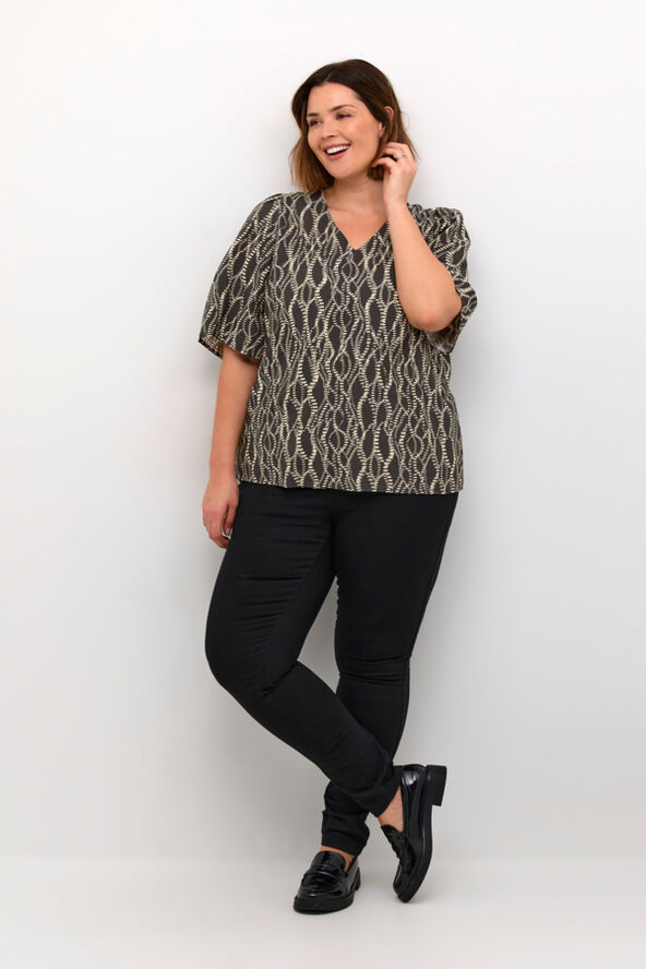 Kaffe Curve KClanora v-neck Blouse Black/grey graphic simili