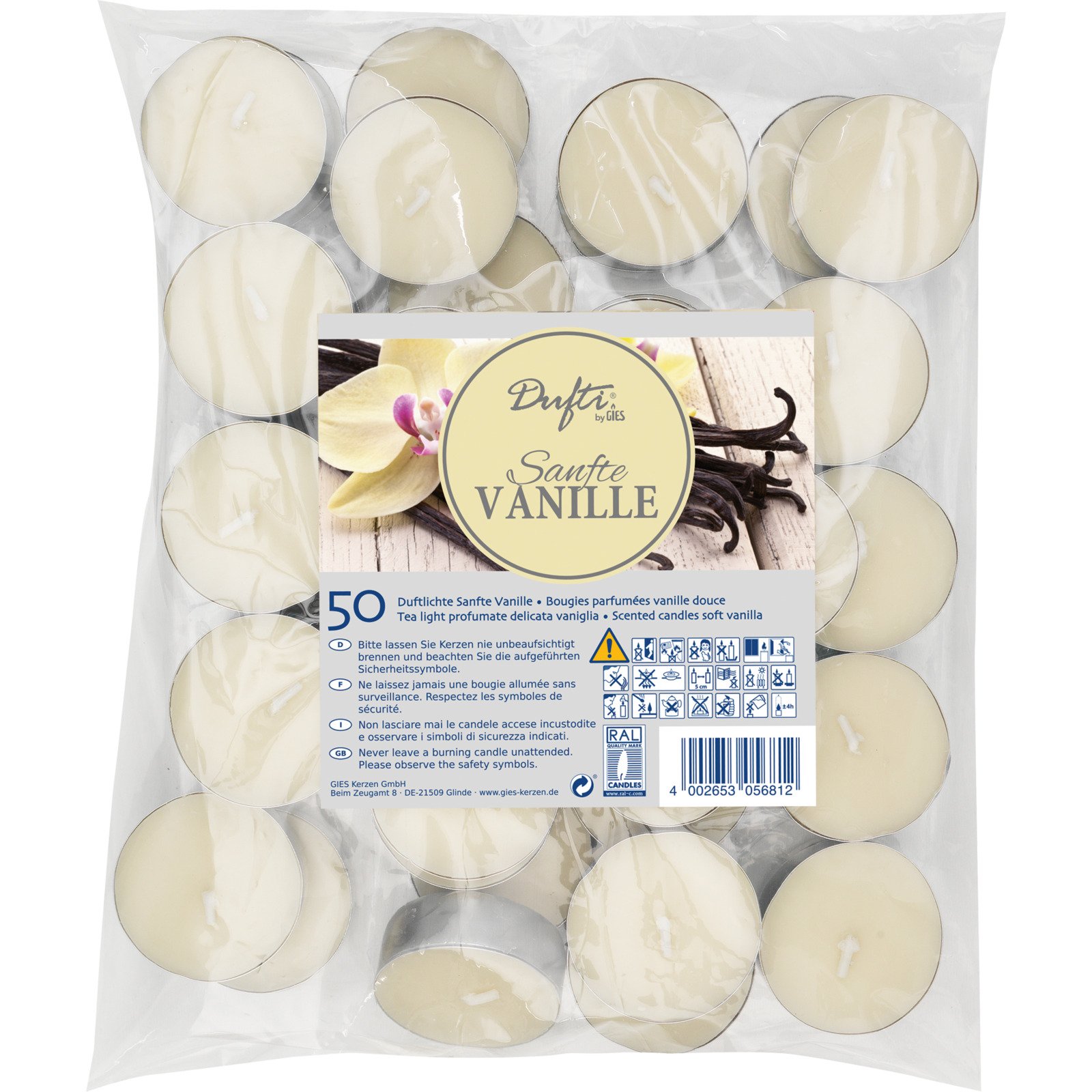 Duftteelichter Vanille, 50 Stück
