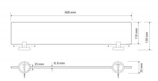 Sapho X-Round glazen planchet 60cm bevestiging achterkant zwart
