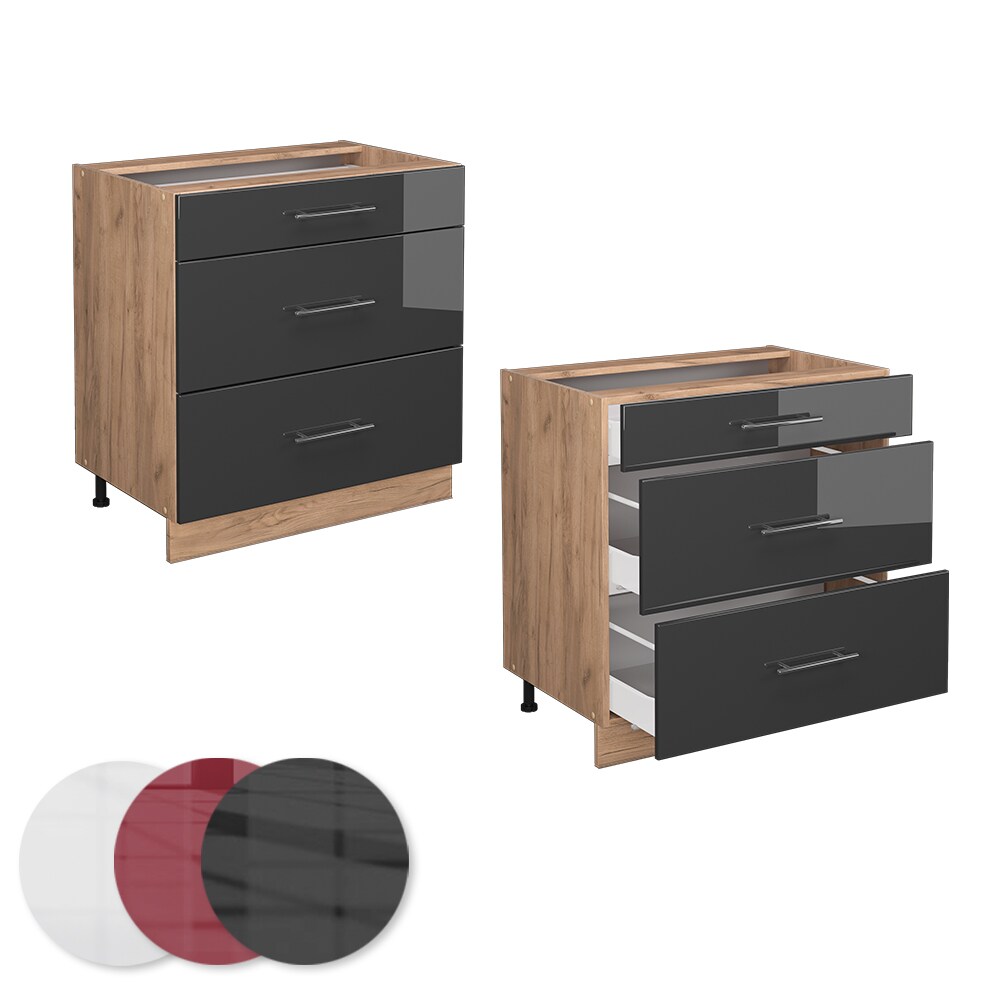 Vicco Schubladenunterschrank Küchenschrank Küchenmöbel Fame-Line Eiche Anthrazit 80 cm modern Hochglanz Küche Einbauküche Drehtür Blende Schublade Küchenunterschrank Küchenzeile