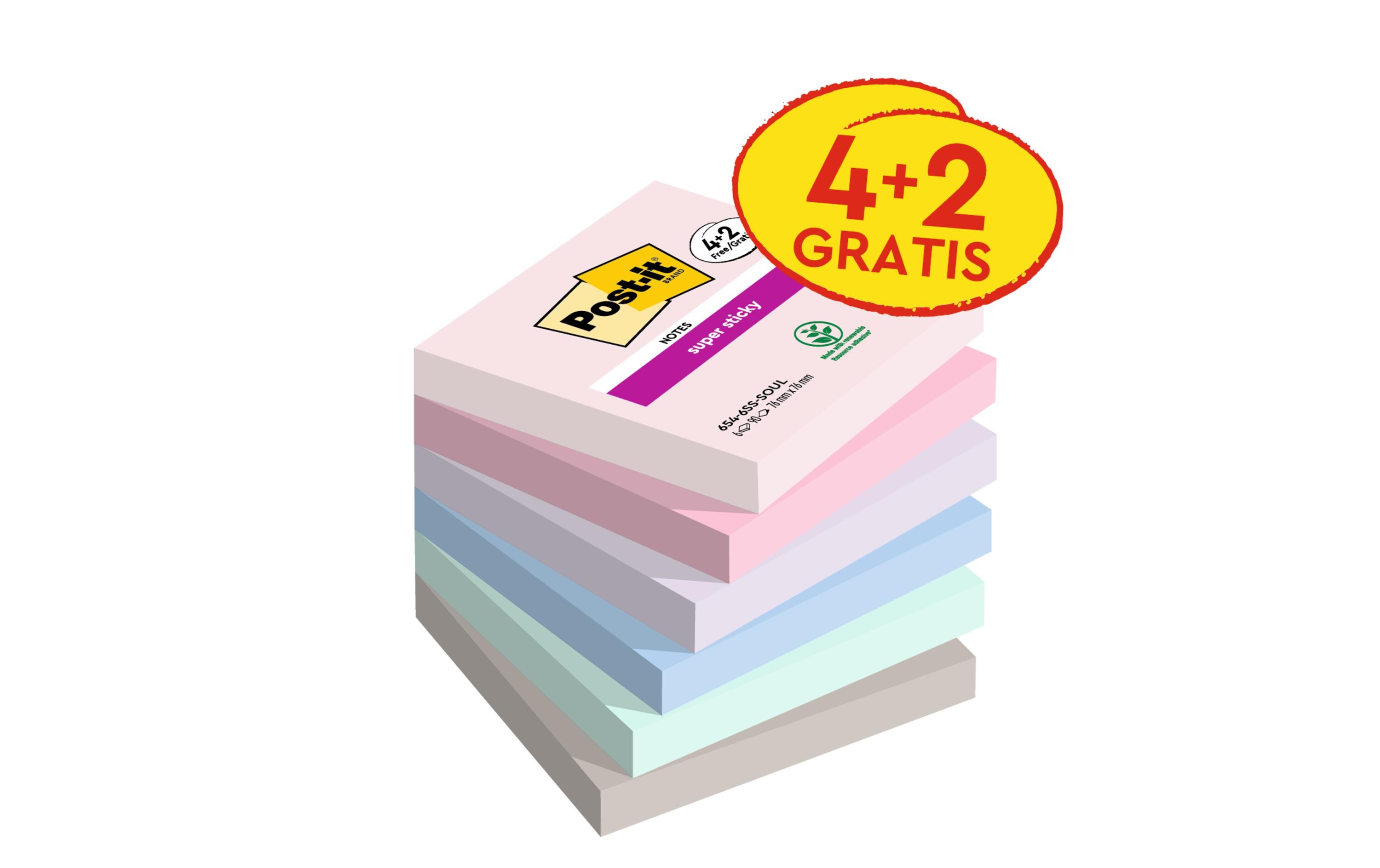 Notizzettel Super Sticky Promotion 7.6 x 7.6 cm, 6 Blöcke6 Post-it Blöcke, 4 + 2 Gratis
