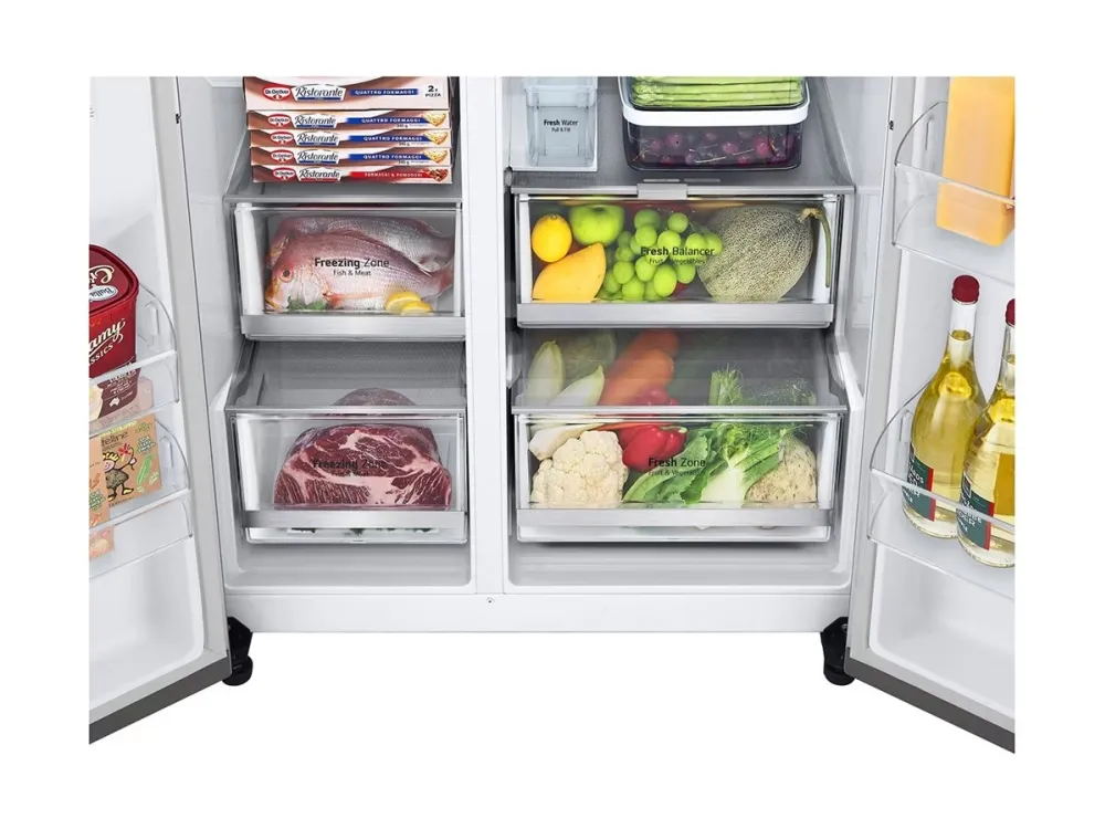 LG GSXV91PZAE - Køleskab/fryser - side-by-side med vanddispenser, isdispenser - Wi-Fi - bredde: 91.3 cm - dybde: 73.5 cm - højde: 179 cm - 635 liter - Klasse E - skinnende stål