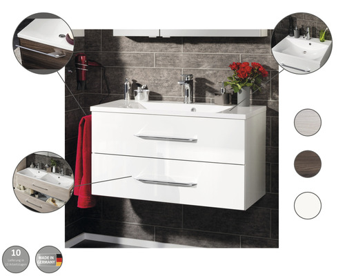Badkamermeubelset FACKELMANN B.clever BxHxD 120 x 51 x 46 cm, frontkleur wit hoogglans met wastafel mineraal gegoten wit 82923