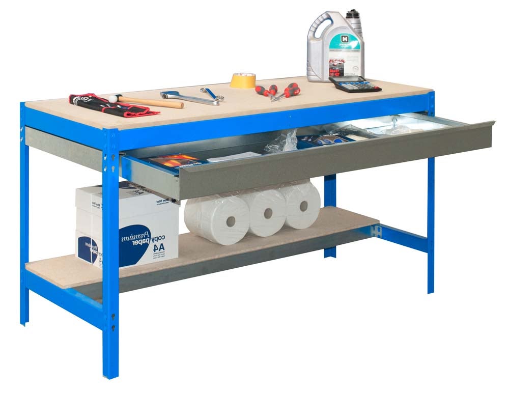 PROREGAL Buffalo werkbank met lade, HxBxD 84 x 90 x 61 cm, draagvermogen 400 kg, blauw