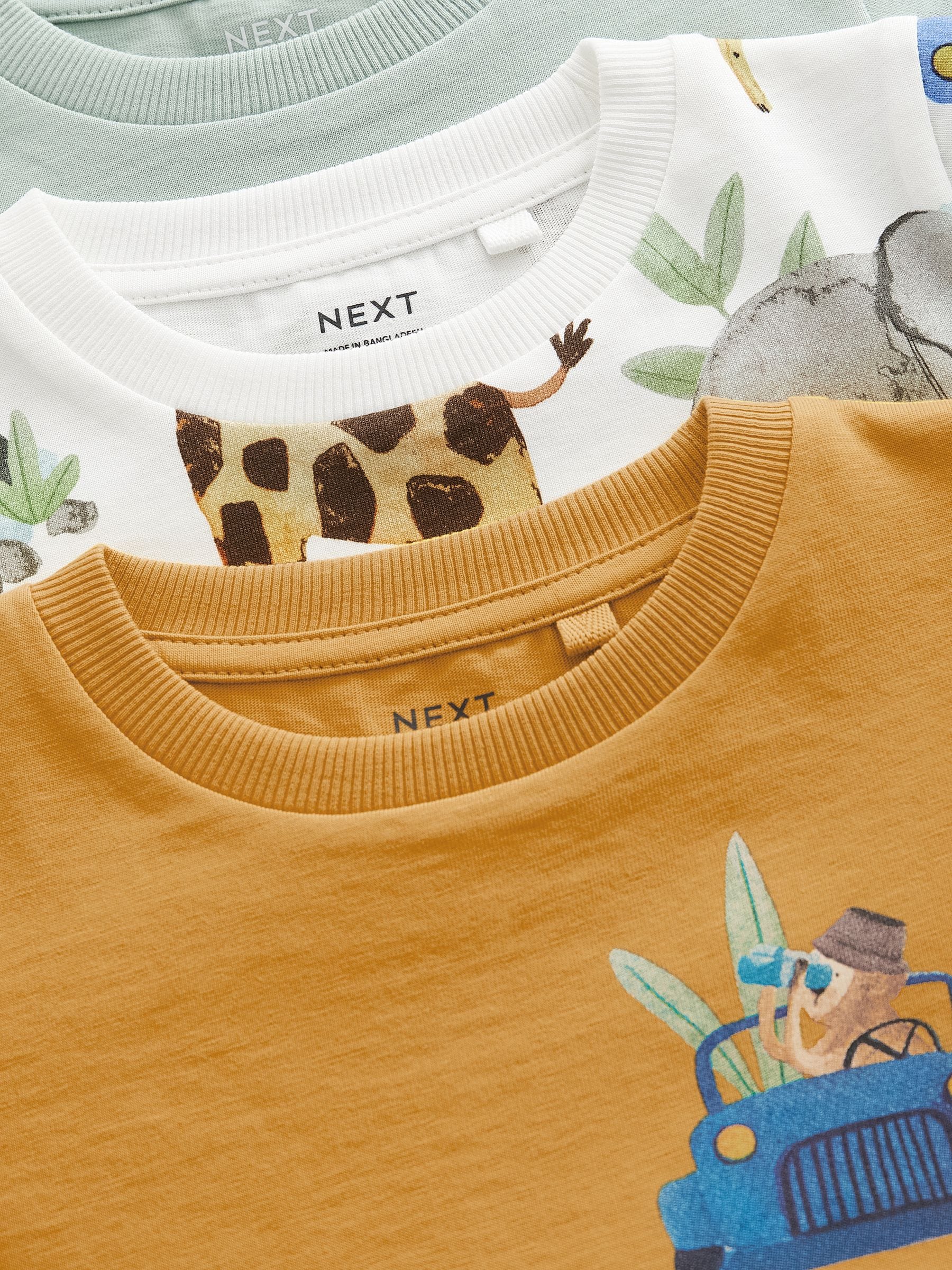 Blauw/geel safari - T-shirts met lange mouwen en dierenfiguurprint verpakking van 3 (3 mnd - 7 jr)