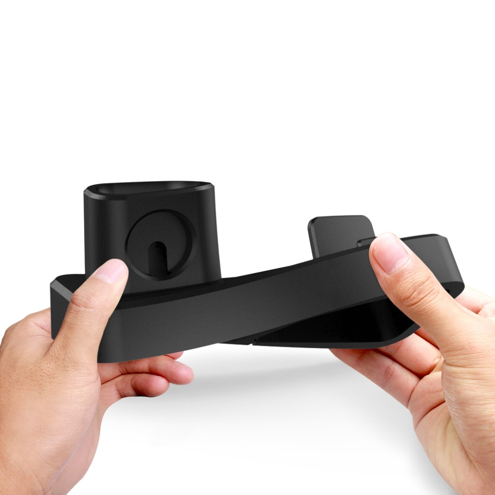 3in1 Silikon Ladeständer Charger Base Kabel Halterung für iPhone / AirPods / Apple Watch - Schwarz