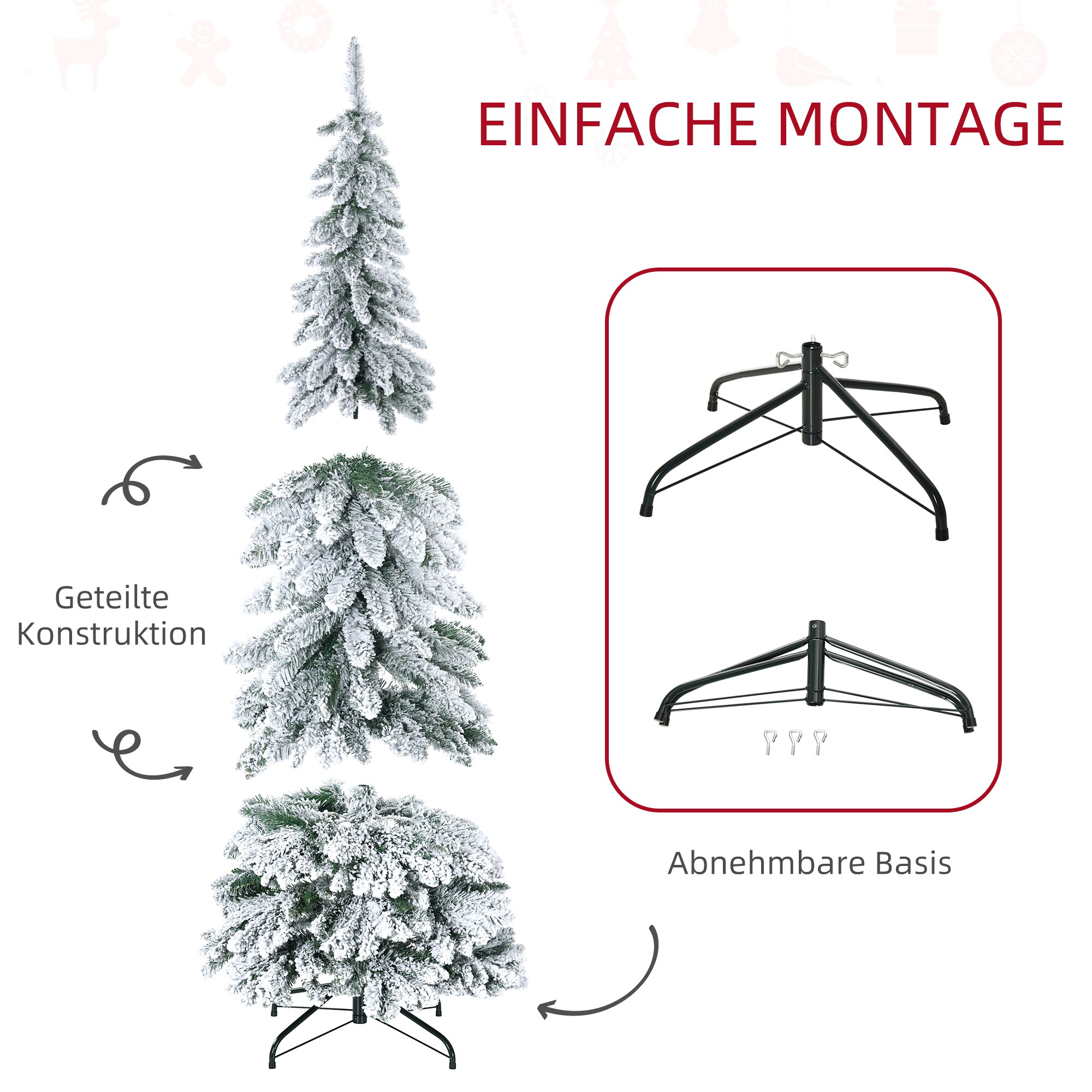 HOMCOM Künstlicher Weihnachtsbaum mit Kunstschnee und 523 Zweigen grün 74L x 74B x 180H cm