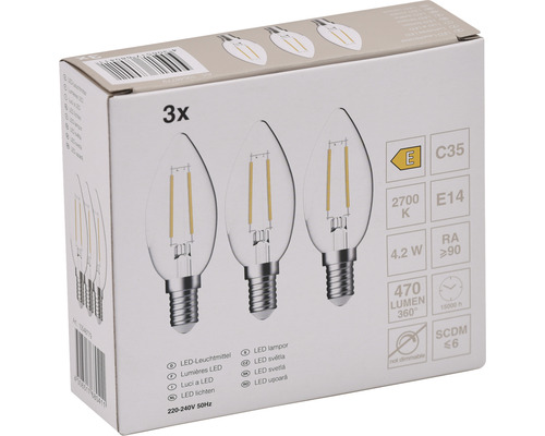 3x LED kaarslamp C35 E14/4,2W (40W) 470 lm 2700 K warm wit helder 3 stuks
