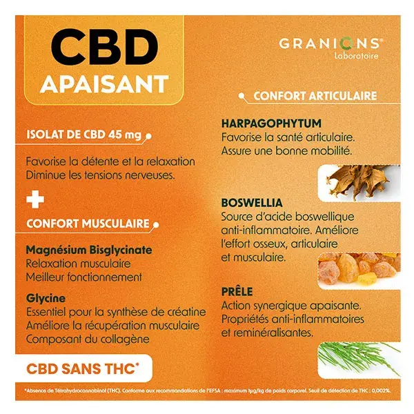 Granions CBD Apaisant - Cannabidiol + Harpagophytum - Sans THC - 30 Comprimés