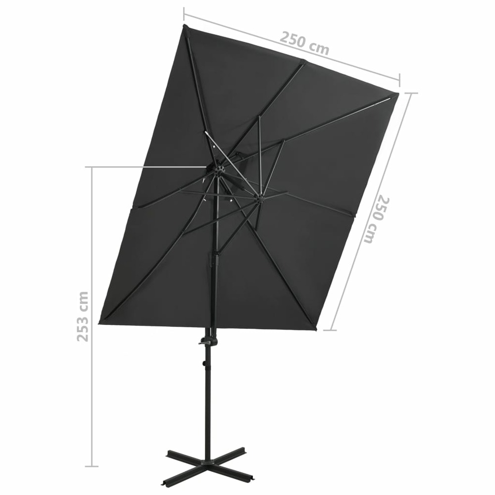 Parasol déporté à double toit 250 x 250 cm anthracite