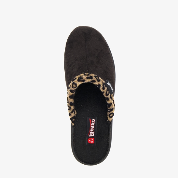 Blenzo dames pantoffels zwart met luipaard detail