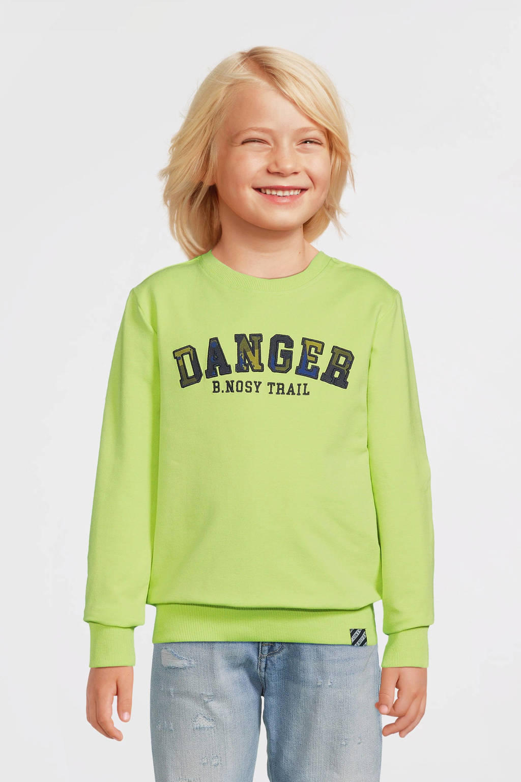 B.Nosy sweater Sef met tekst felgroen