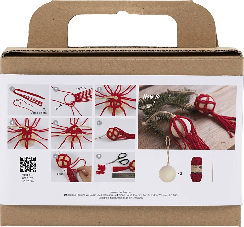 Diy Kit Julekugler - Macramé - Julerød