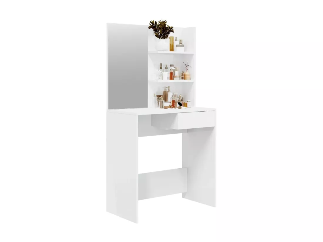 Coiffeuse avec miroir Blanc brillant 74,5x40x141 cm