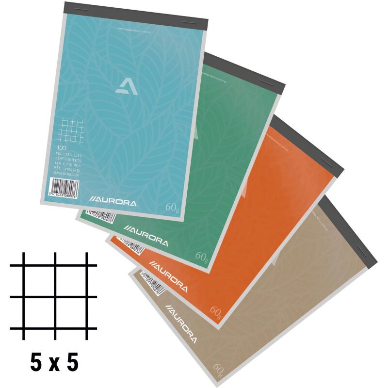 Bloc notes Aurora A5 148 x 210 mm - quadrillé 5 x 5 - 100 feuilles