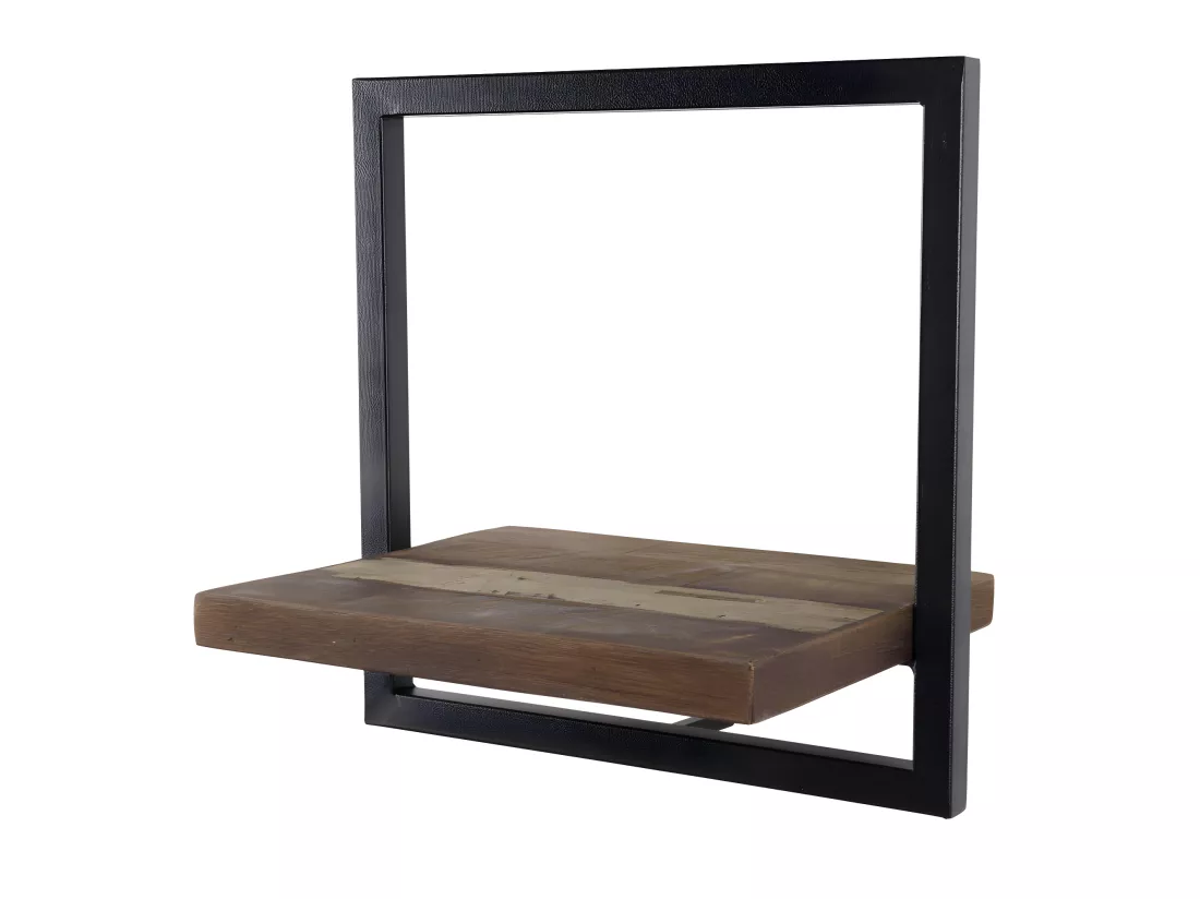 ALIDA - Étagère murale 'S' 1 plateau teck recyclé marron structure métal noir