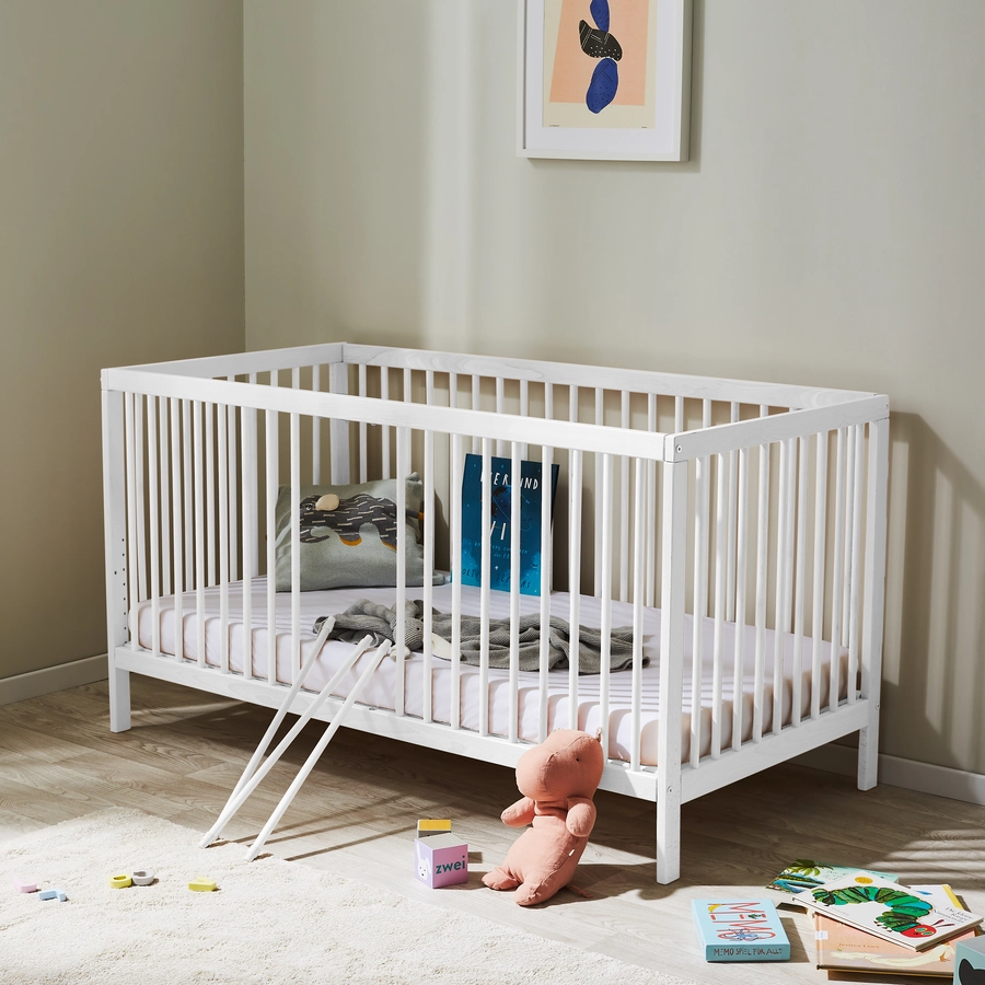 Kids Collective Babybett Gitterbett 60x120 | 70x140 höhenverstellbar & herausnehmbare Sprossen weiß