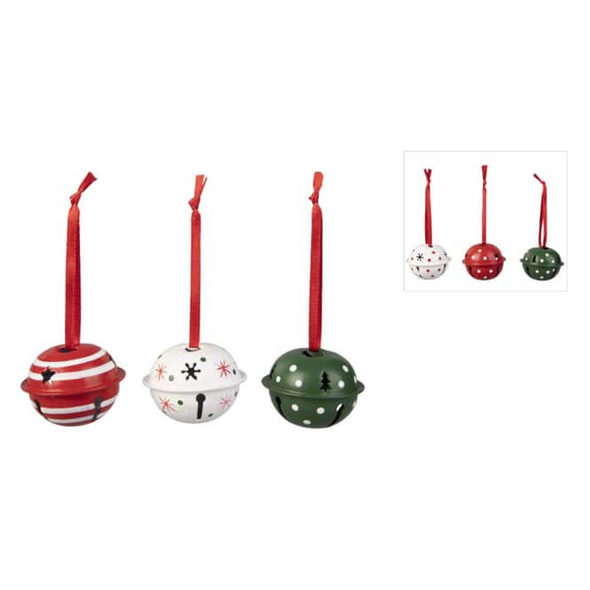 Deko-Glöckchen - rot, weiß, grün - Ø = ca. 4 cm - 6 Stück - 1 Set