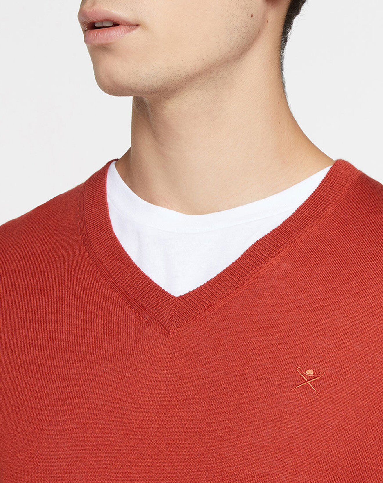 Hackett London Pull en Laine mélangée col V coudières orange/rouge