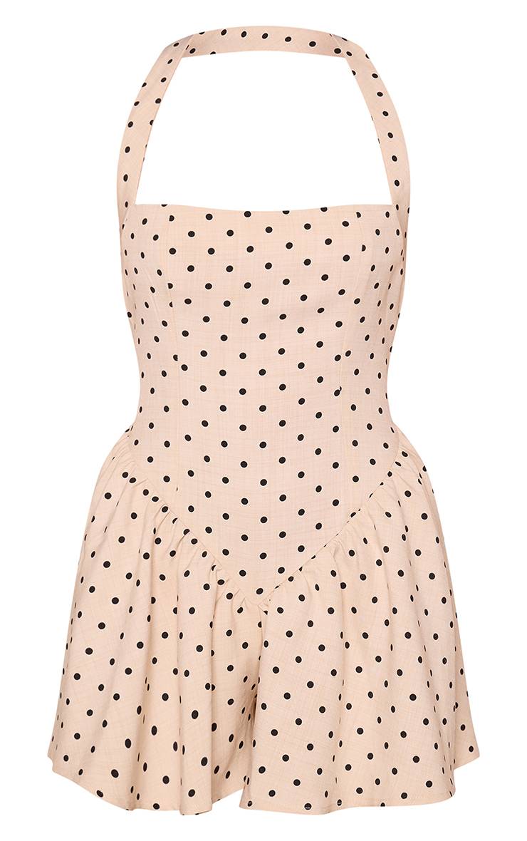 Crème Combi-short Fluide À Pois Avec Col Licou Tissé