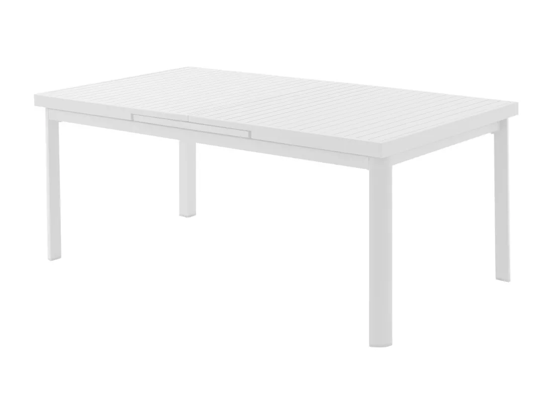 Salle à manger de jardin en aluminium : une table extensible L.180/240cm et 6 fauteuils empilables avec accoudoirs acacia - Blanc - NAURU de MYLIA