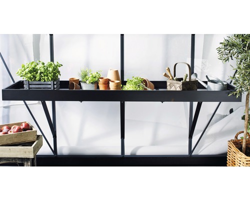 Aluminium tafel JULIANA met 3 vakken, 213 x 52 cm, zwart