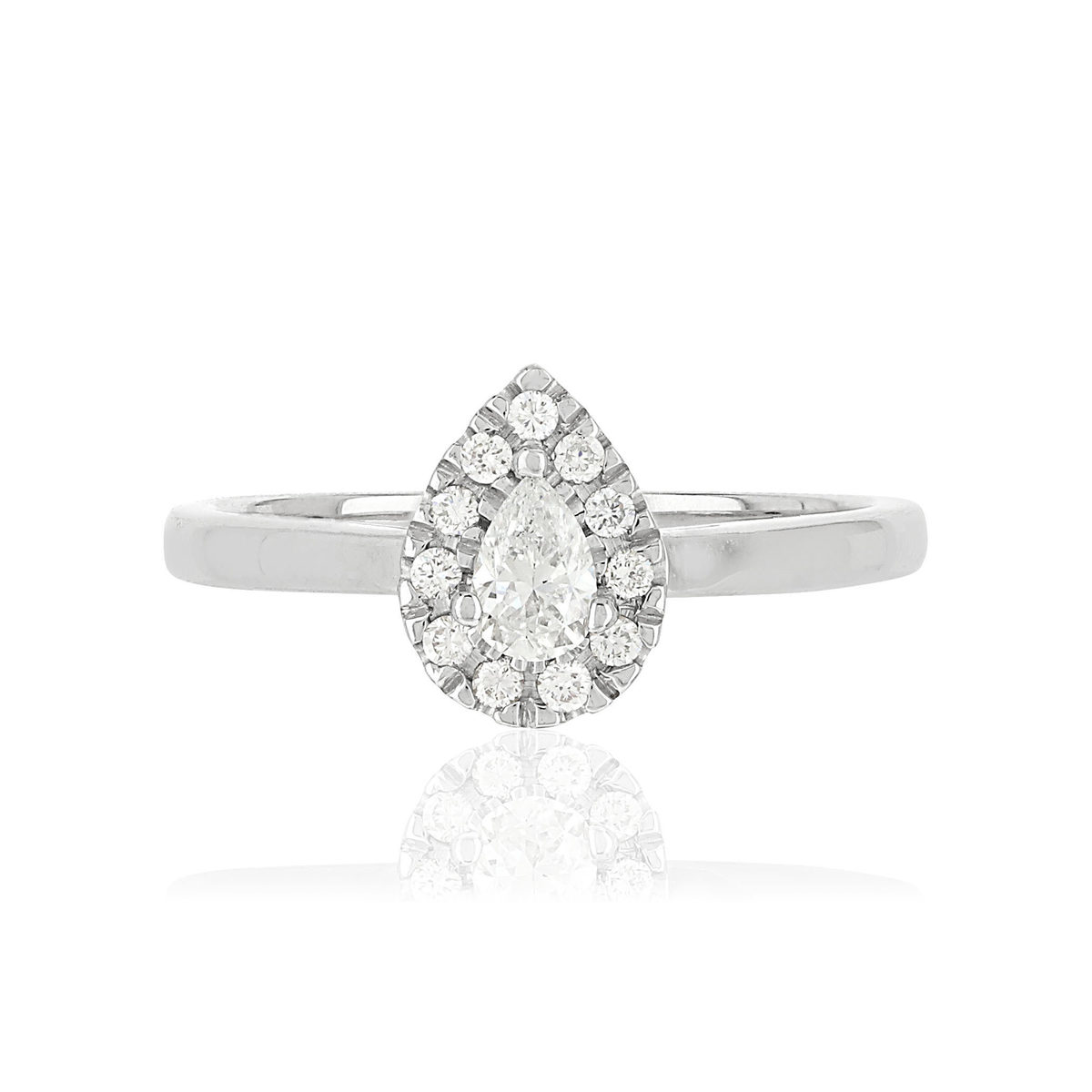 Bague or 750 blanc poire diamants synthétiques 0,31 carat