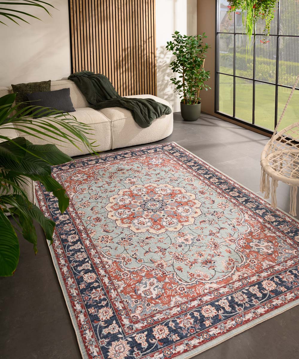 Heritaged Vintage buitenkleed - Valenca Nova saliegroen|rood - 230x330
