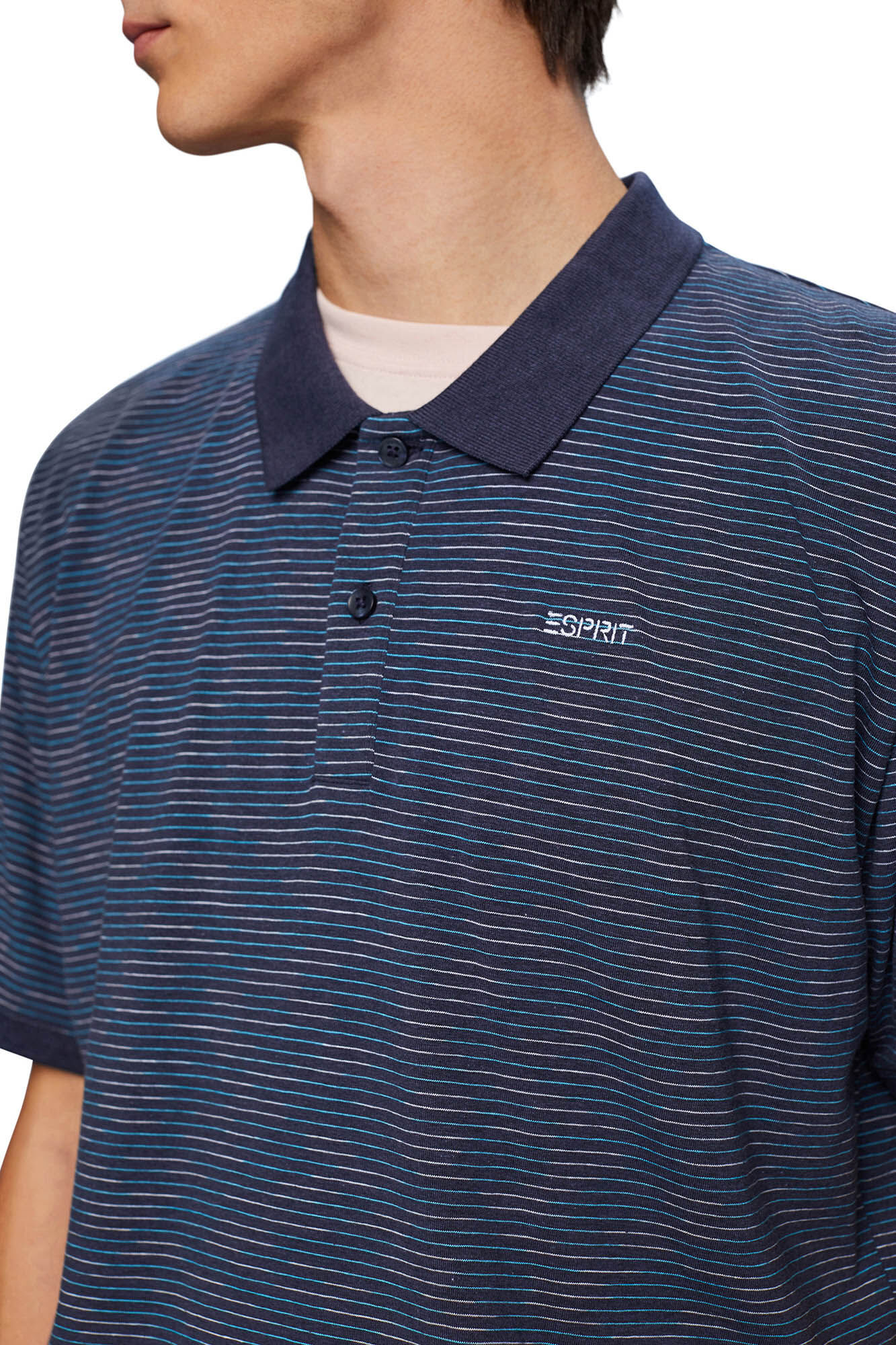 Polo com riscas mescladas e viscose - Estampa azul