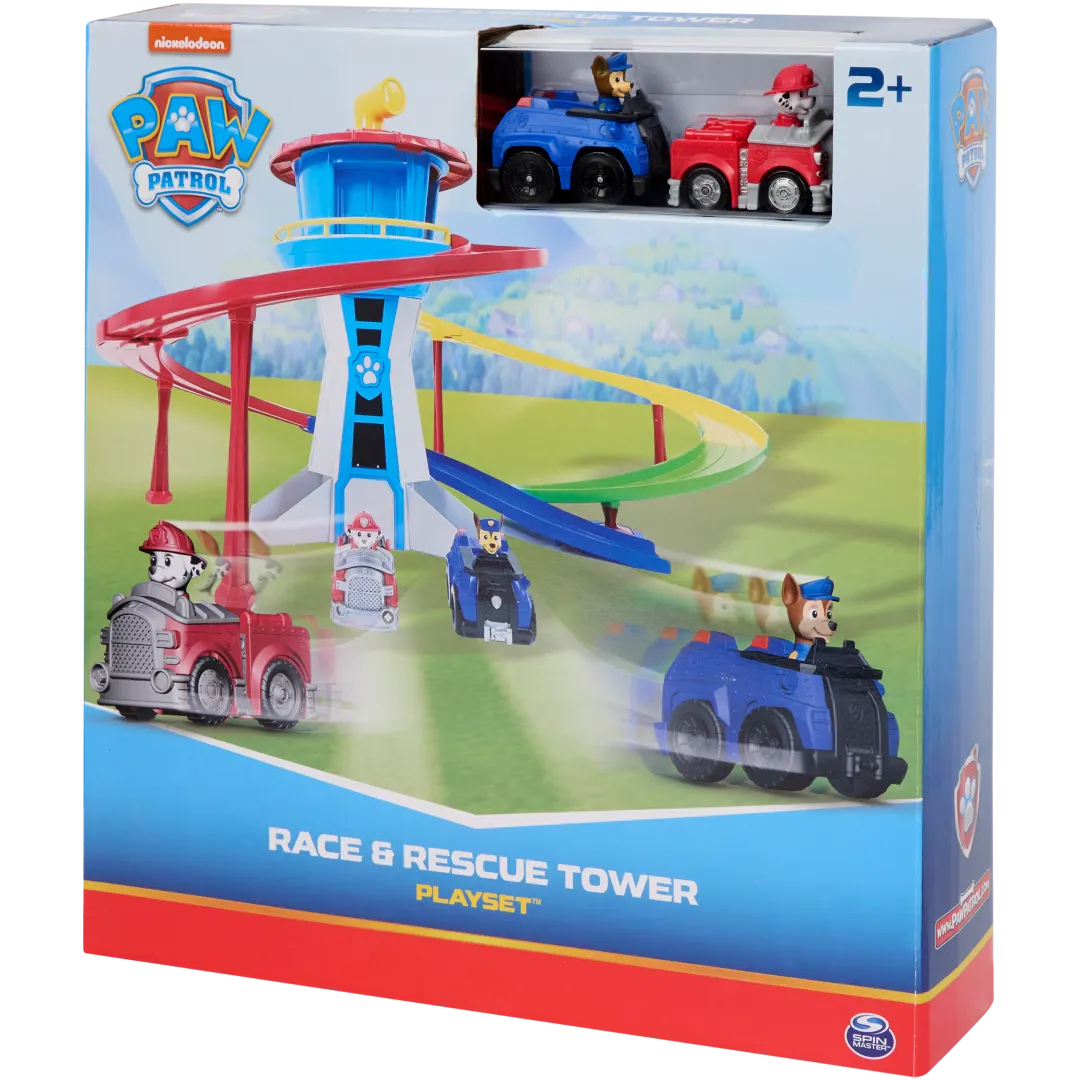Paw Patrol race- en reddingstoren Incl. 2 auto's