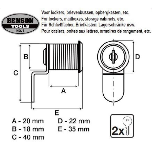 Lås til Postkasse / Sylinderlås / Låsesylinder - 18x20 mm