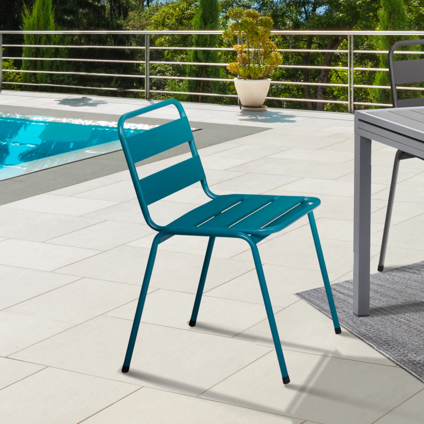 Lot de 6 chaises de jardin VALENCIA en acier mix color gris anthracite, noir et bleu