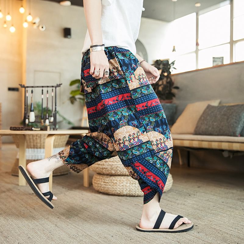 Blueforce - Cropped baggy broek met trekkoord en olifantenprint